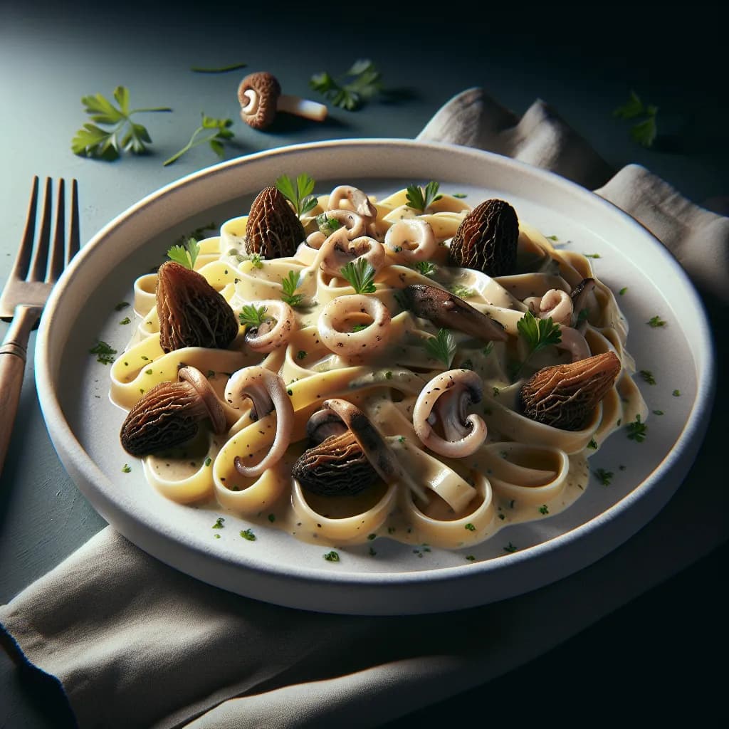 Tagliatelles aux morilles et calamars
