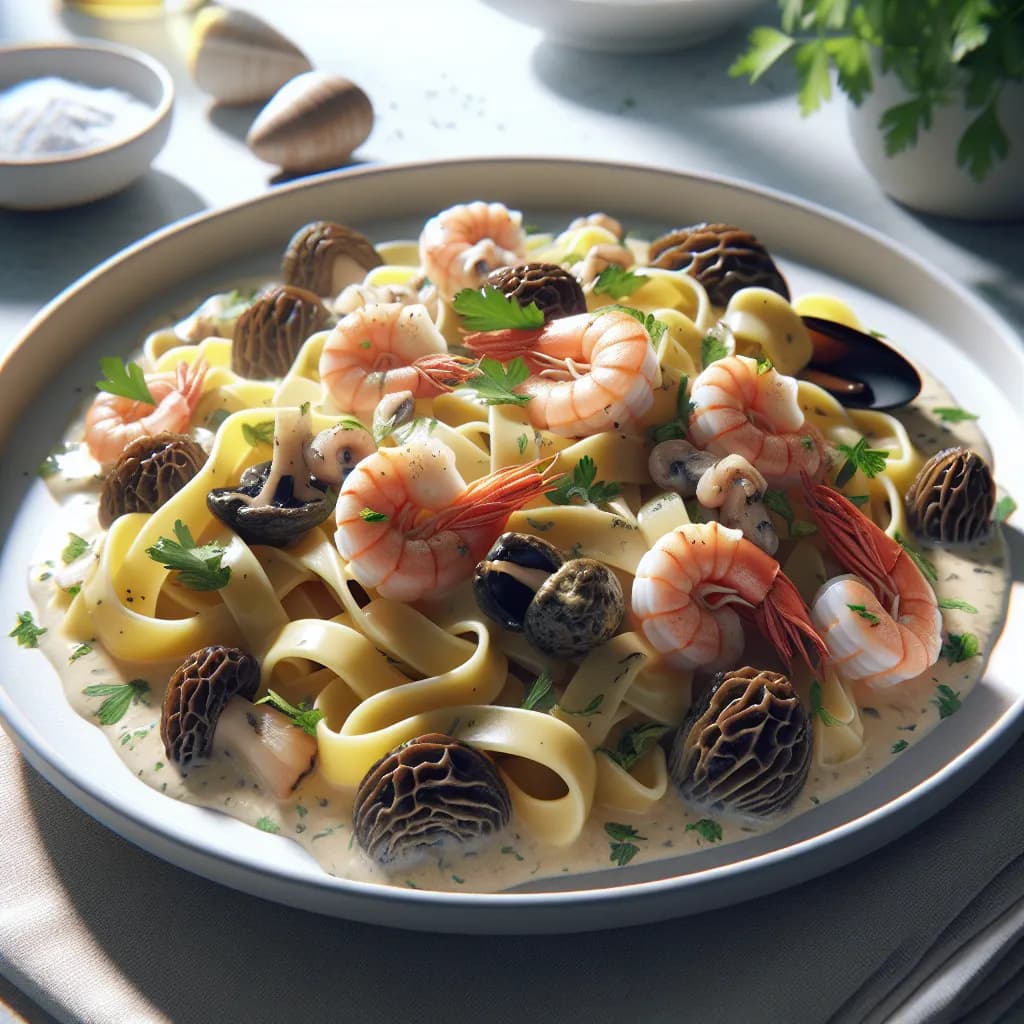 Tagliatelles aux morilles et fruits de mer