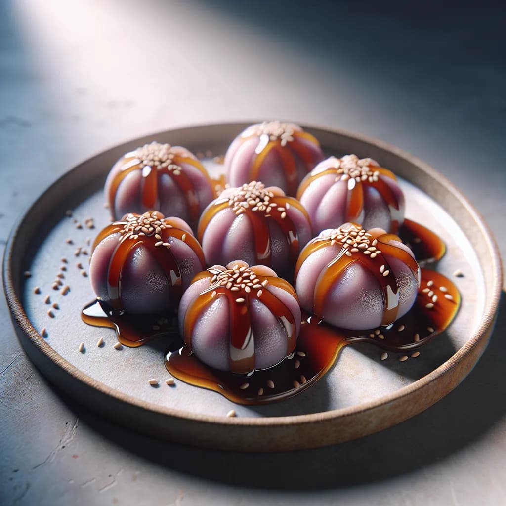 Taro Mochi with Ginger Soy Glaze