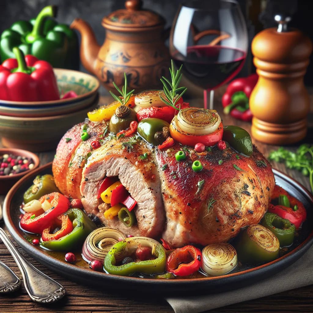 Tasca di Maiale Ripiena con Peperoni e Cipolle