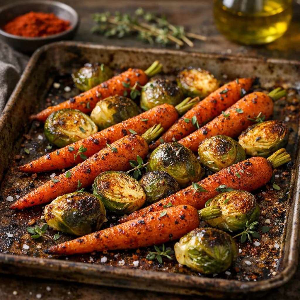 Teglia di carotine e cavolini di Bruxelles al forno