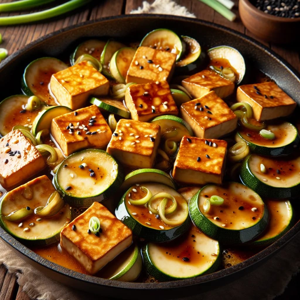 Tofu in padella con zucchine e salsa di soia