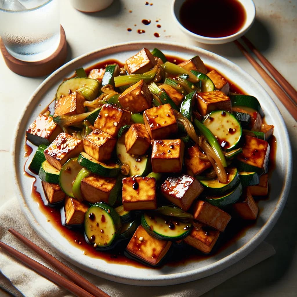 Tofu saltato con zucchine e salsa di soia