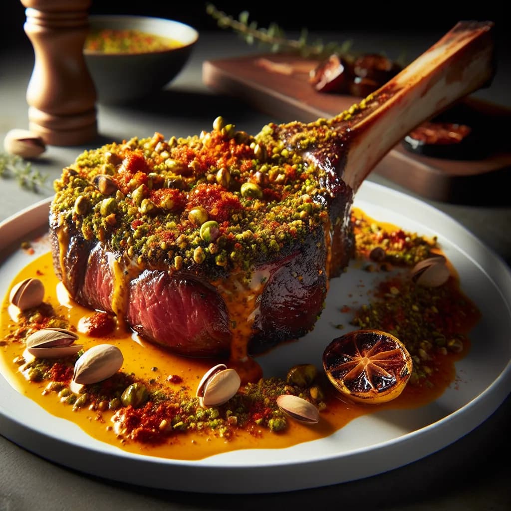 Tomahawk Laccato di Senape e Paprika Ricoperto da Granella di Pistacchio