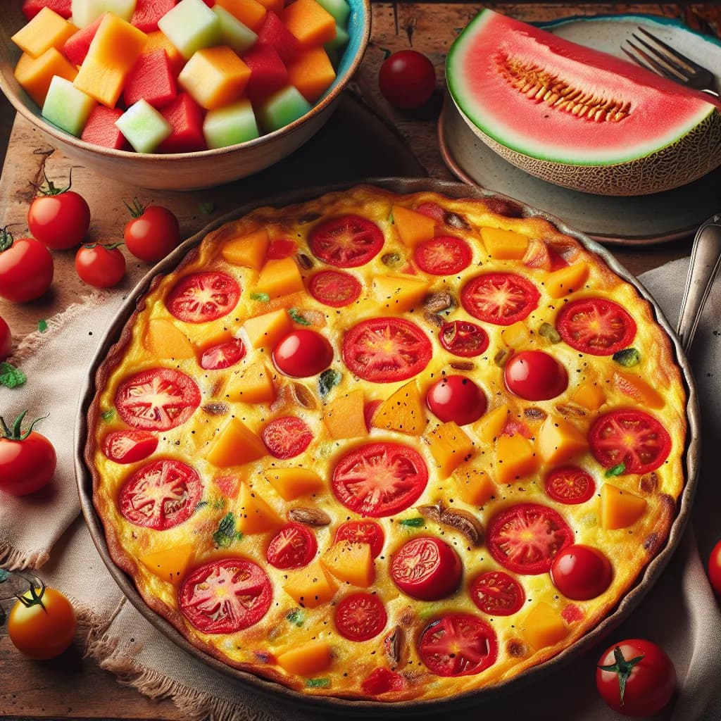 Tomaten-Frittata mit Melonensalat
