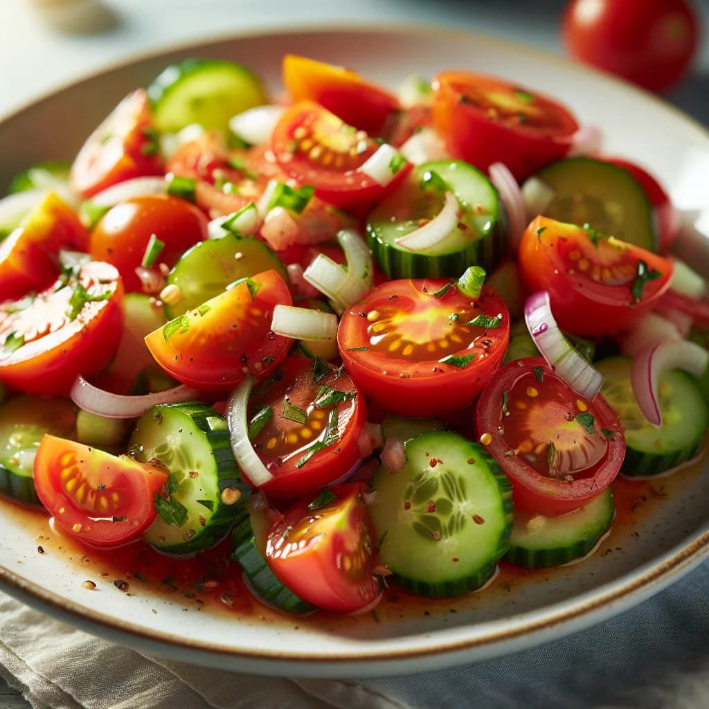 Tomatensalat mit Zwiebeln und Gurken