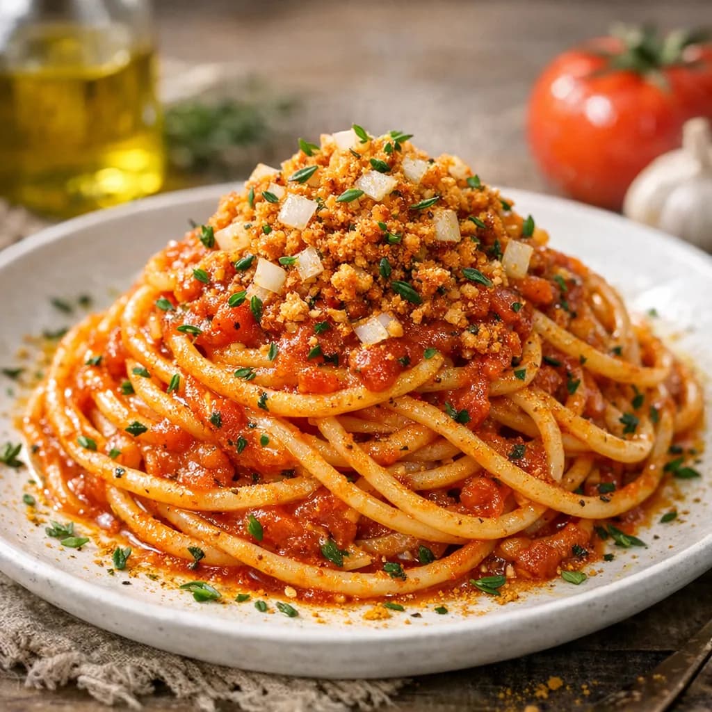 Tomato & Crayfish Spaghetti with Curry-Thyme Infusion