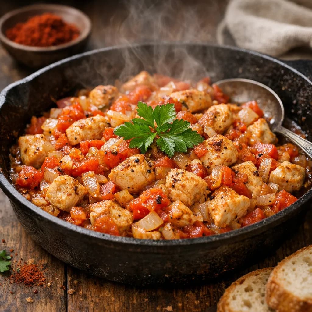 Tomato Onion Chicken Skillet