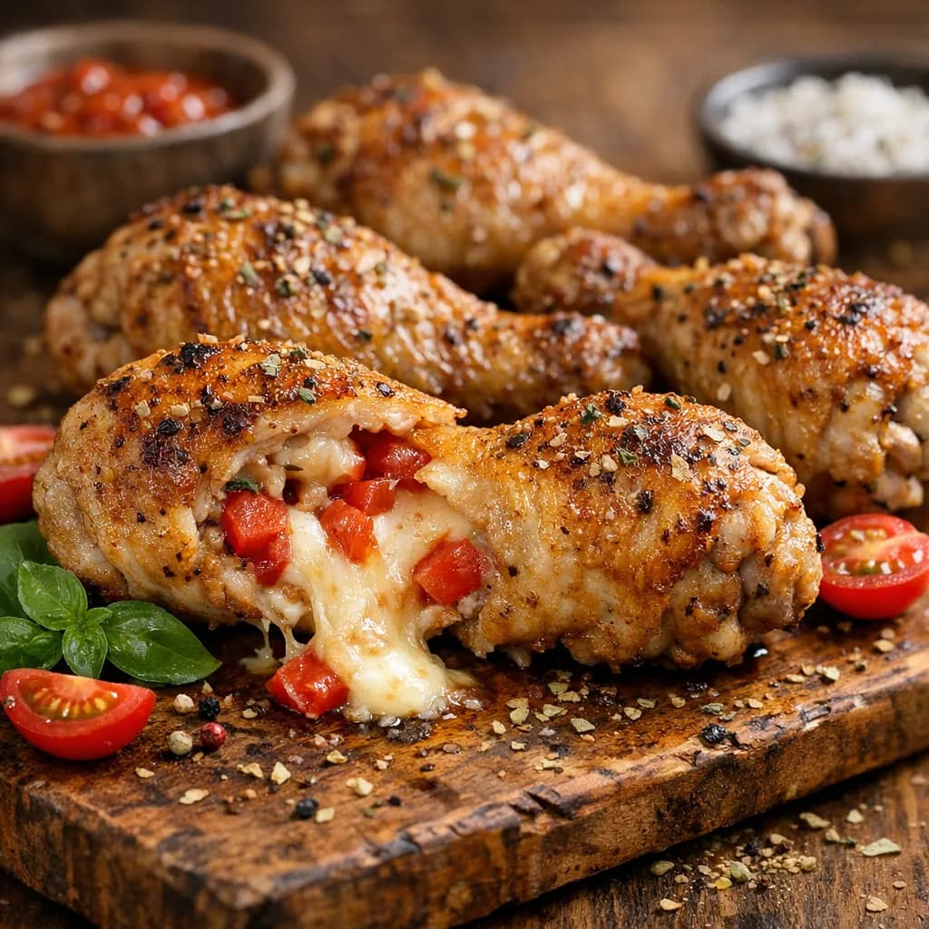 Tomato and Cheese Stuffed Drumsticks