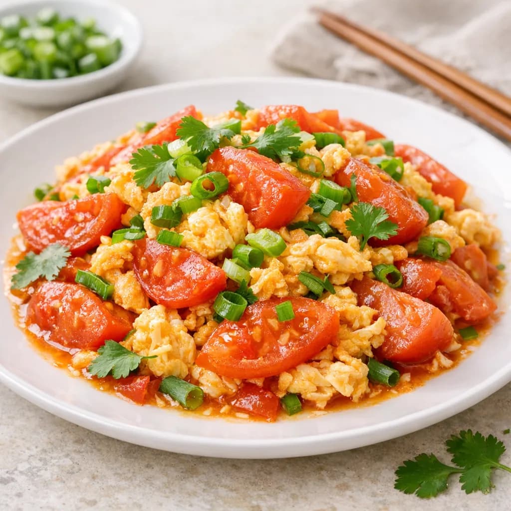 Tomato and Egg Stir-Fry with Scallions