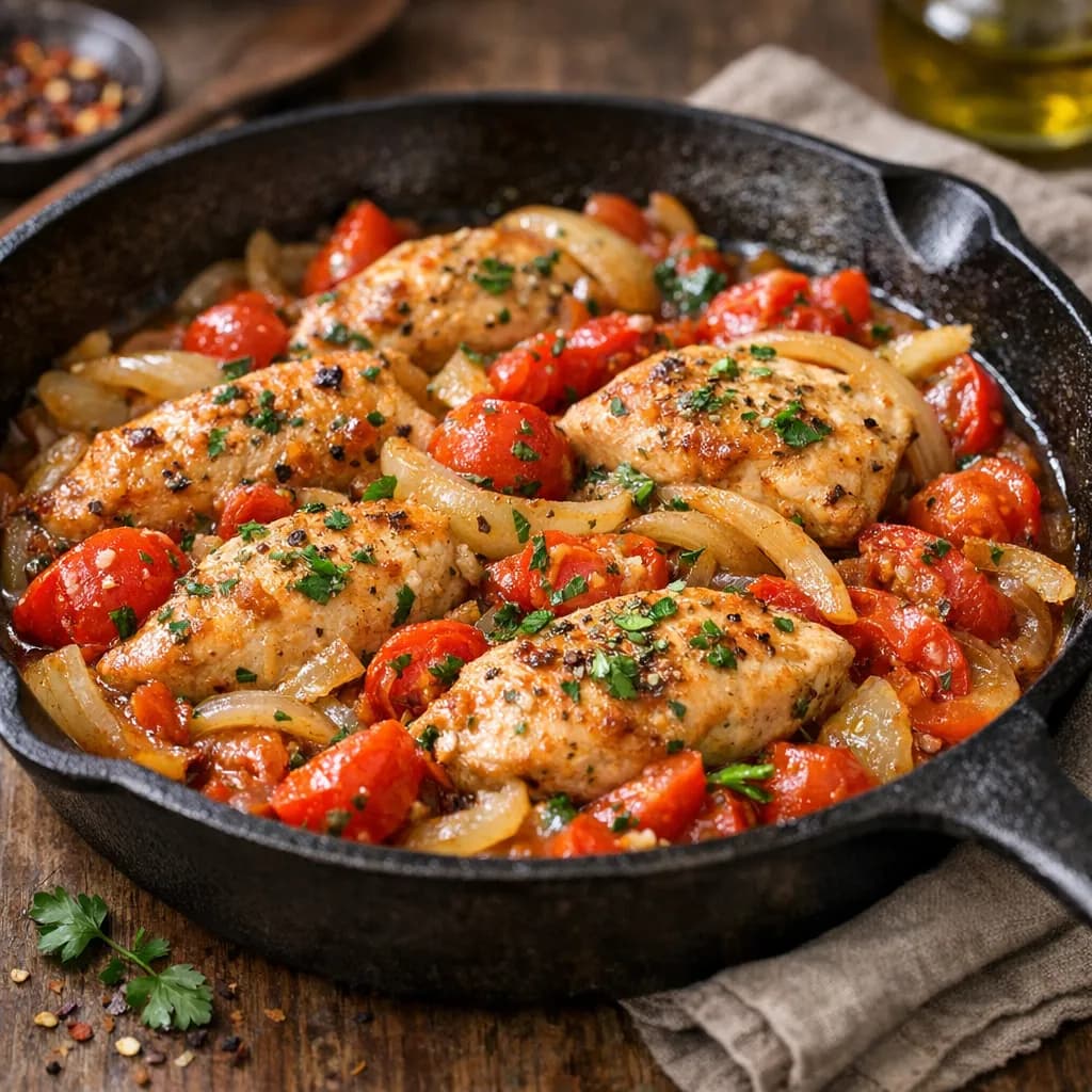 Tomato and Onion Chicken Skillet