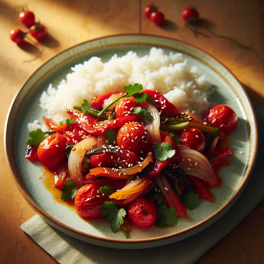 Tomato and Onion Stir-fry with Rice