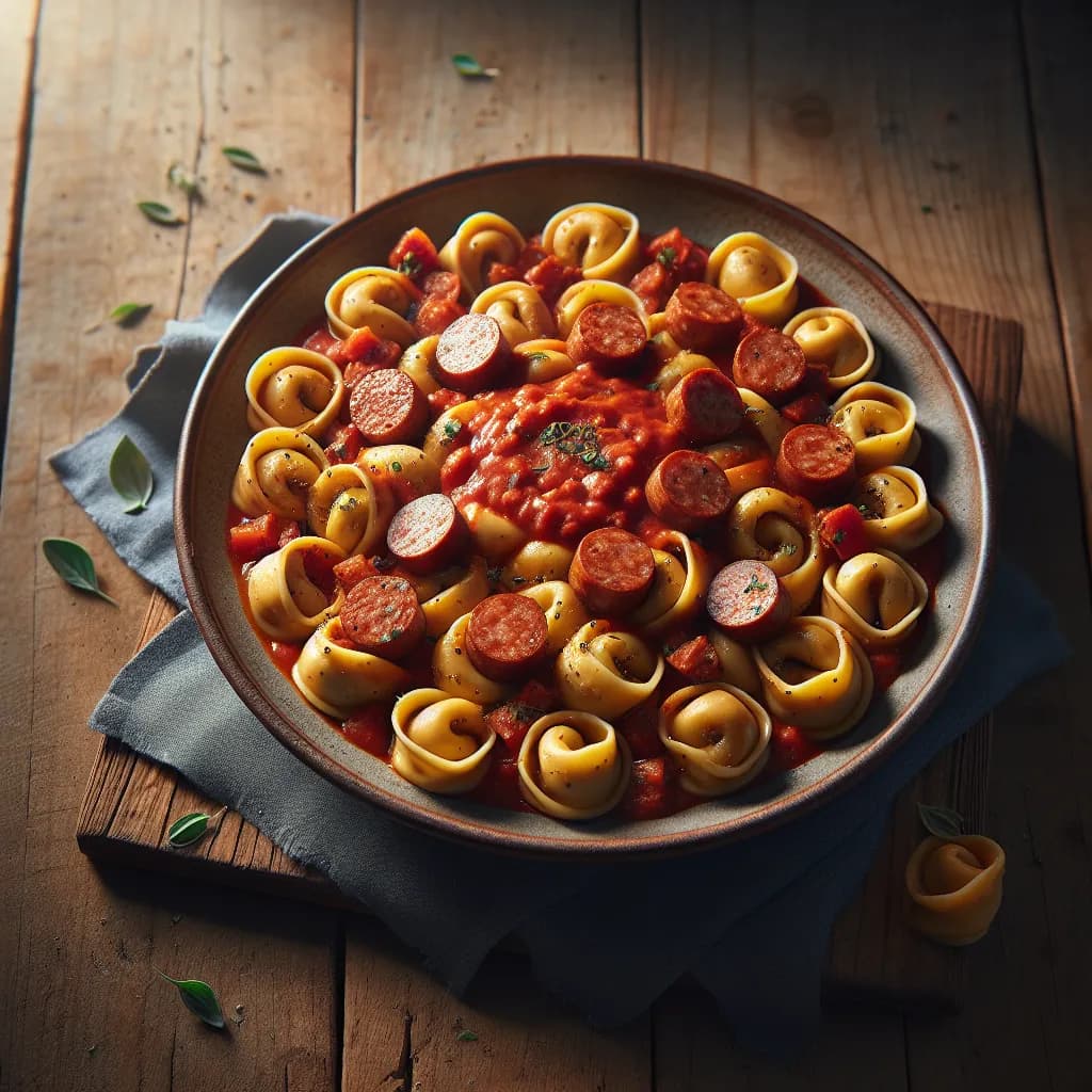 Tortellini mit Bratwurstfüllung und Tomatensauce