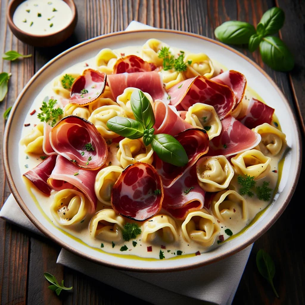 Tortellini mit Speck und Rahmsauce