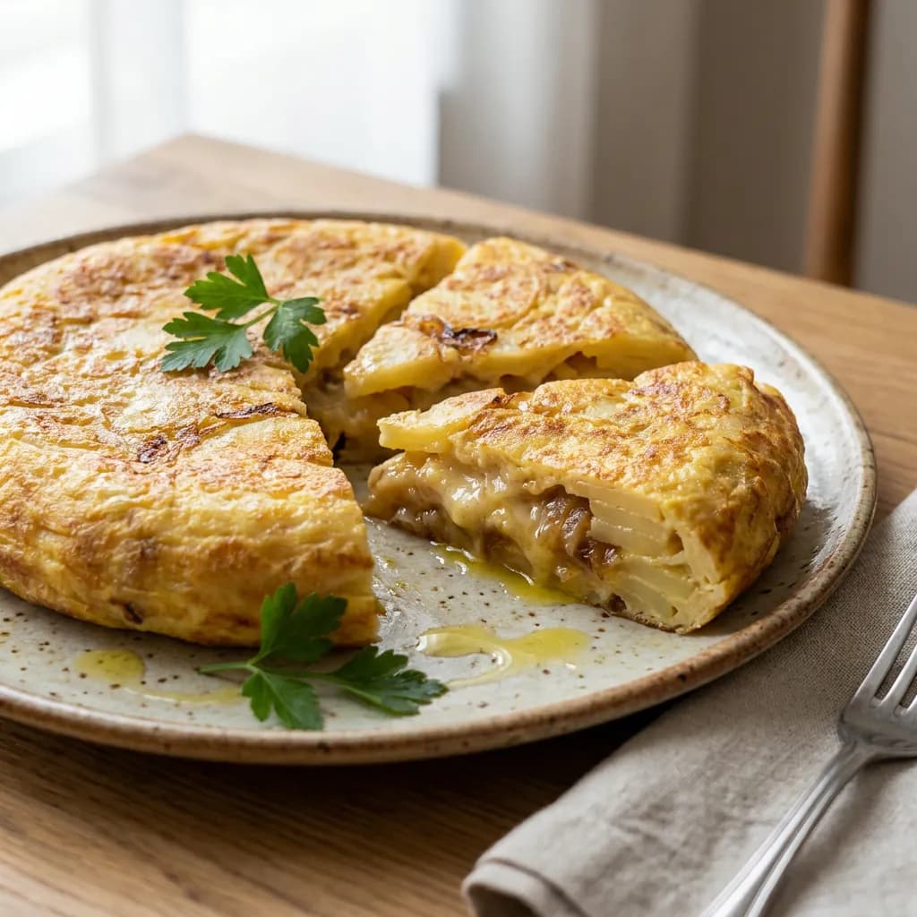 Tortilla española ligera de papa y cebolla