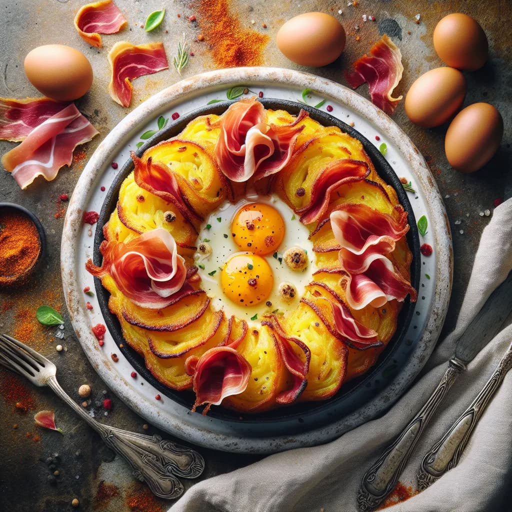 Tortino di Patate con Uova e Prosciutto Piccante