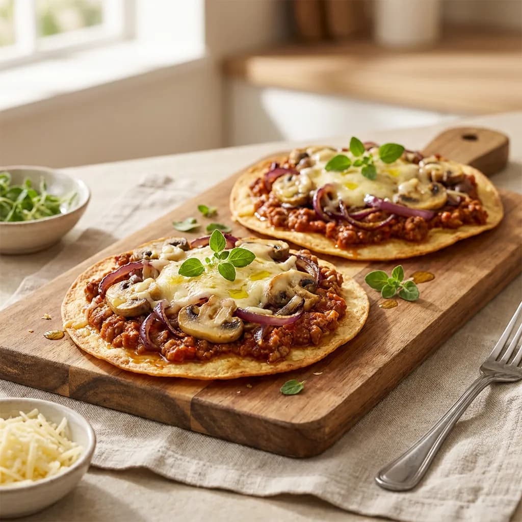 Tortipizza boloñesa con champiñones y emmental