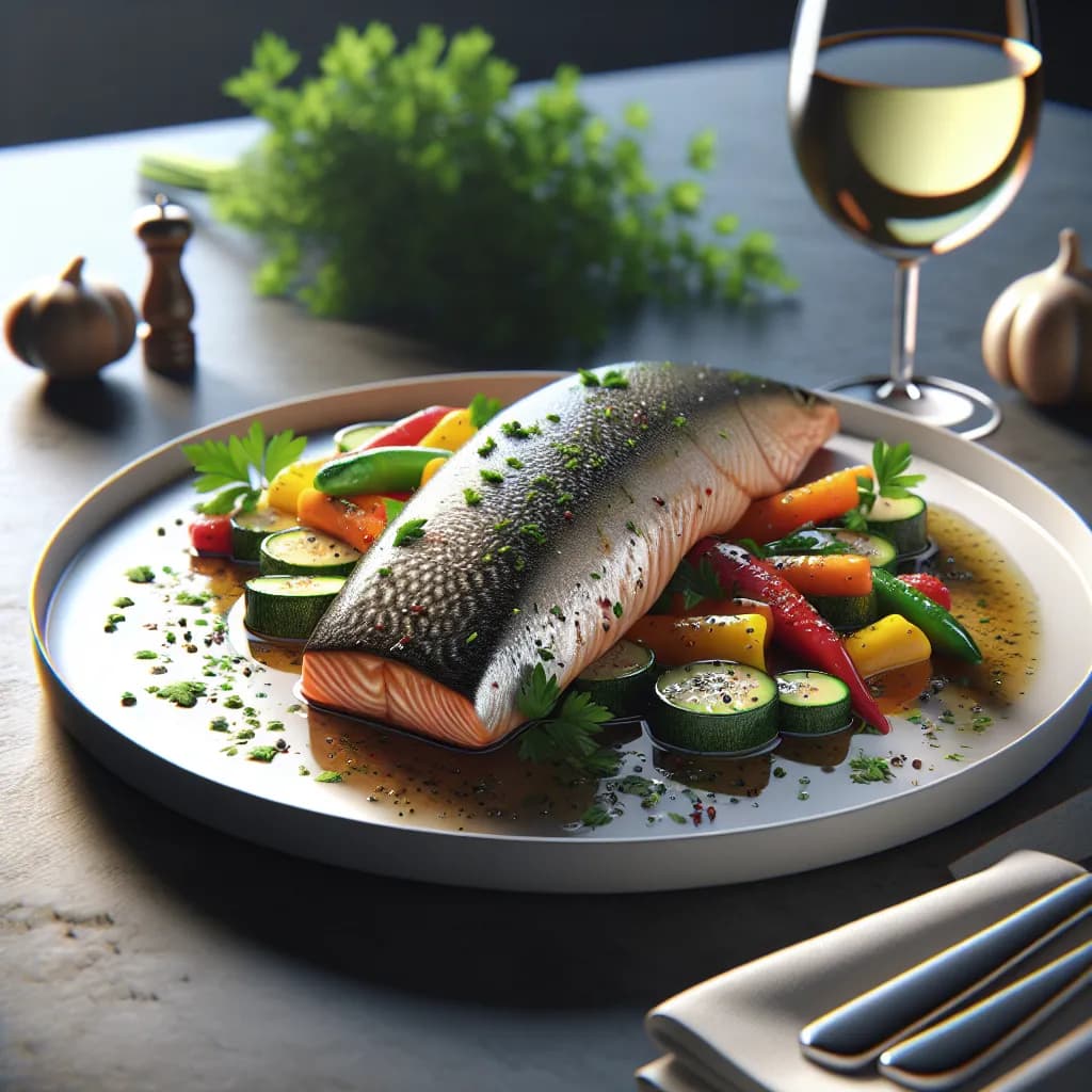 Trout Fillet with White Wine and Veggie Medley