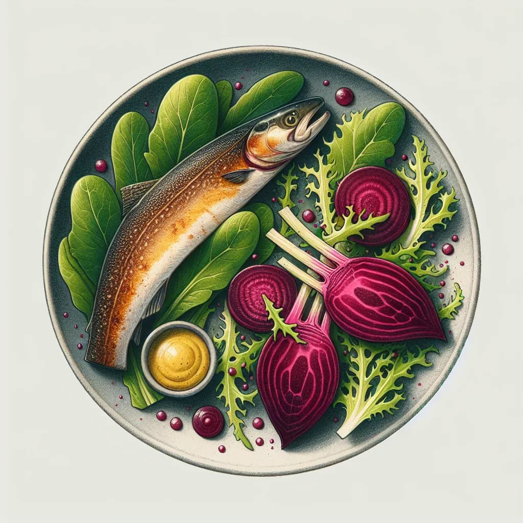 Trout with Beet and Frisee Salad