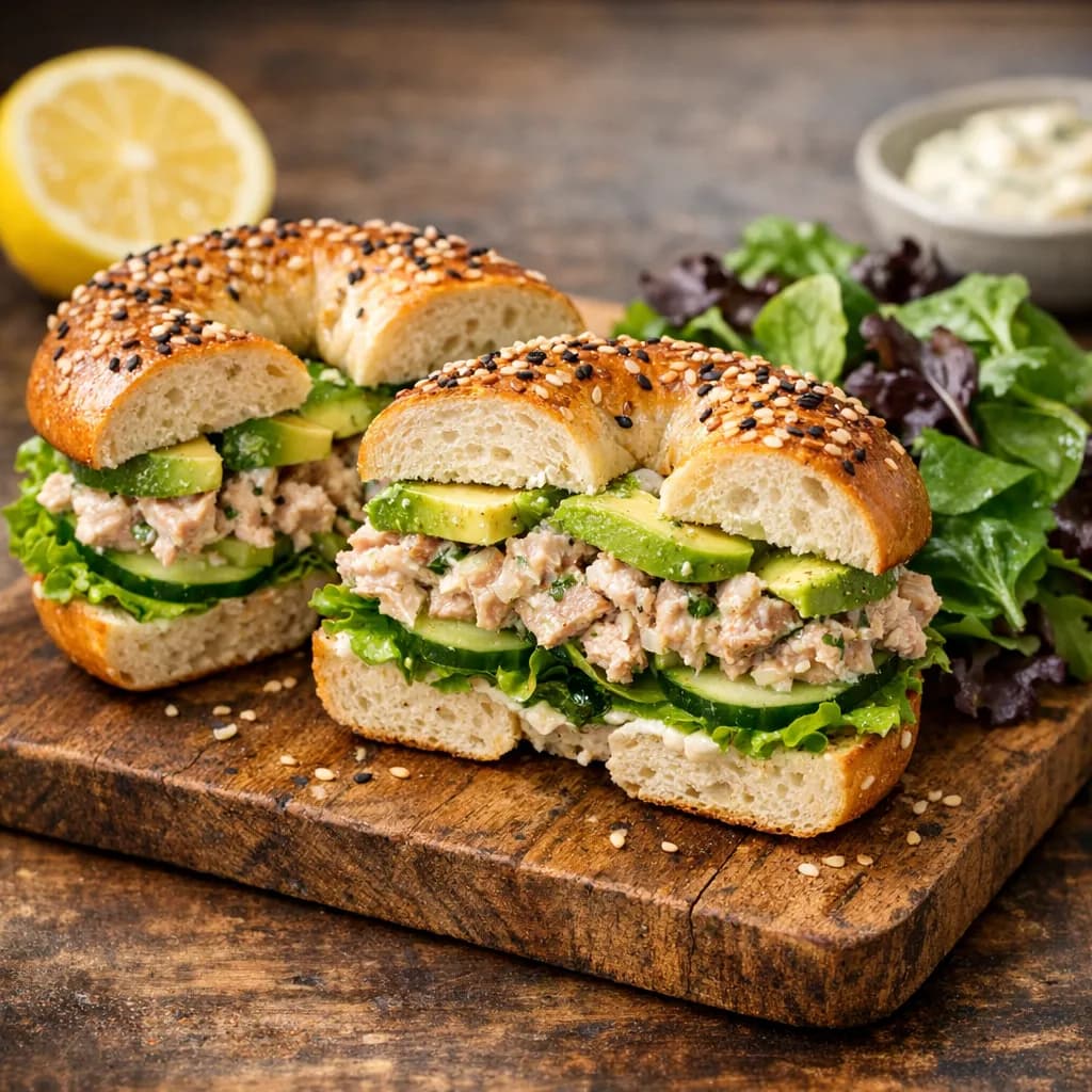 Tuna Avocado Bagel Sandwich