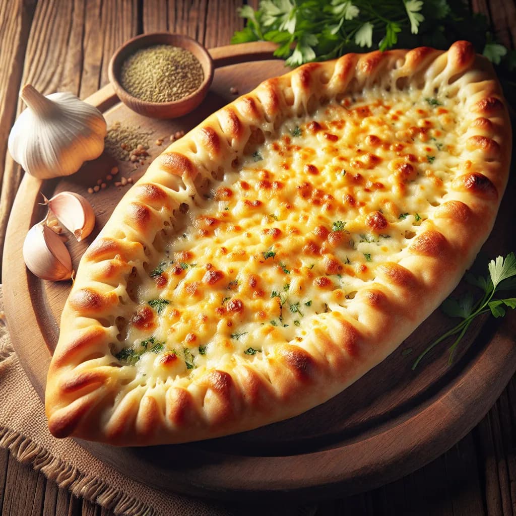 Turkish Pide with Cheese and Garlic