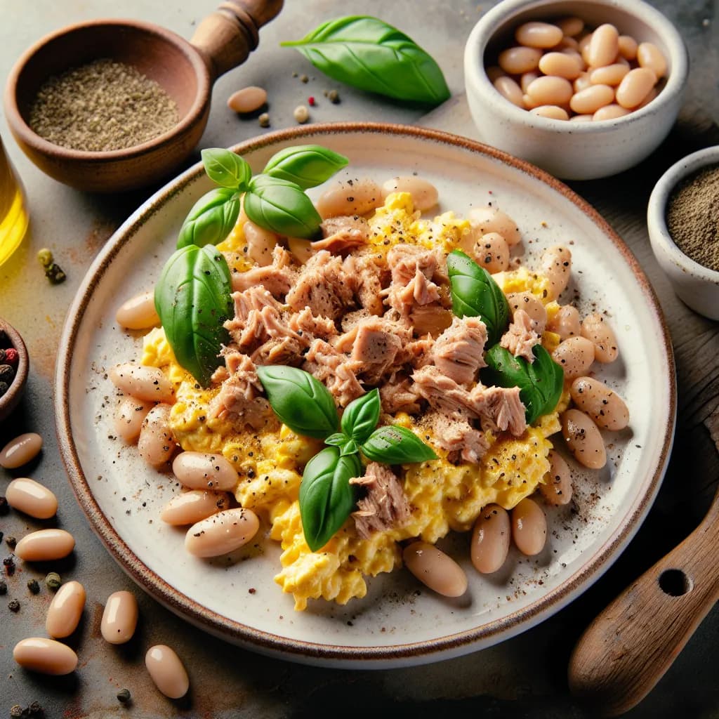 Uova strapazzate con tonno e fagioli cannellini