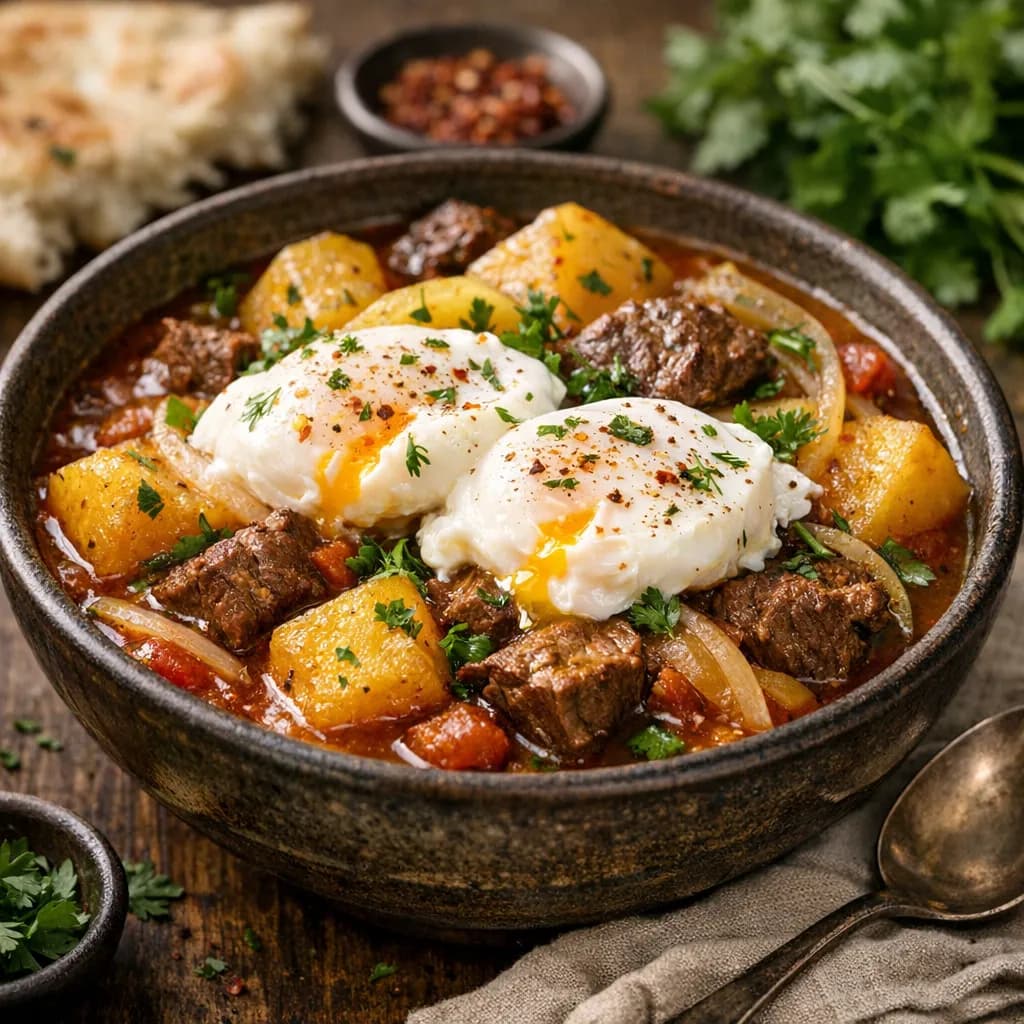 Uzbek Potato and Meat Stew with Eggs