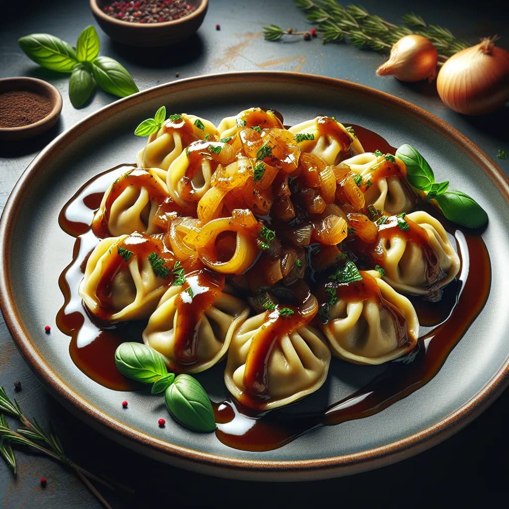 Vegan Maultaschen mit Zwiebelsoße