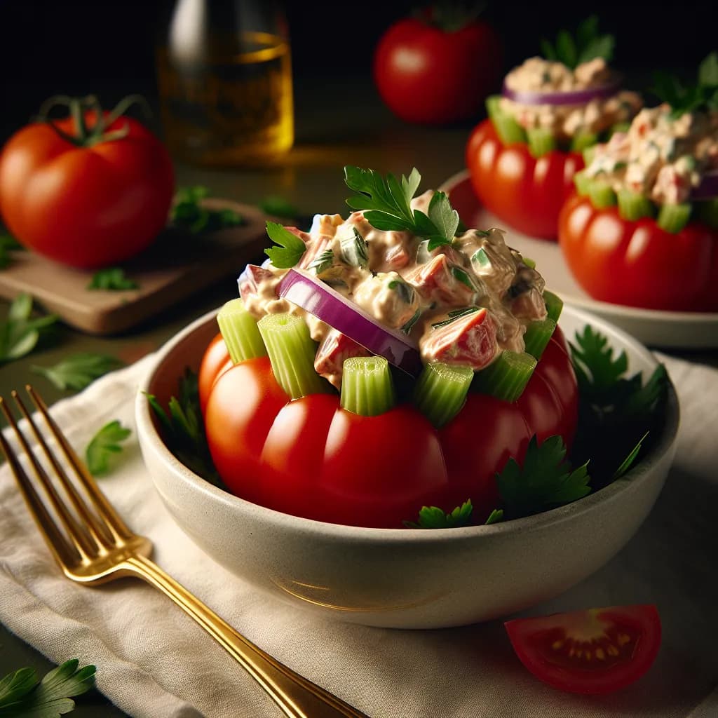 Vegan Mock Chicken Salad Stuffed Tomatoes