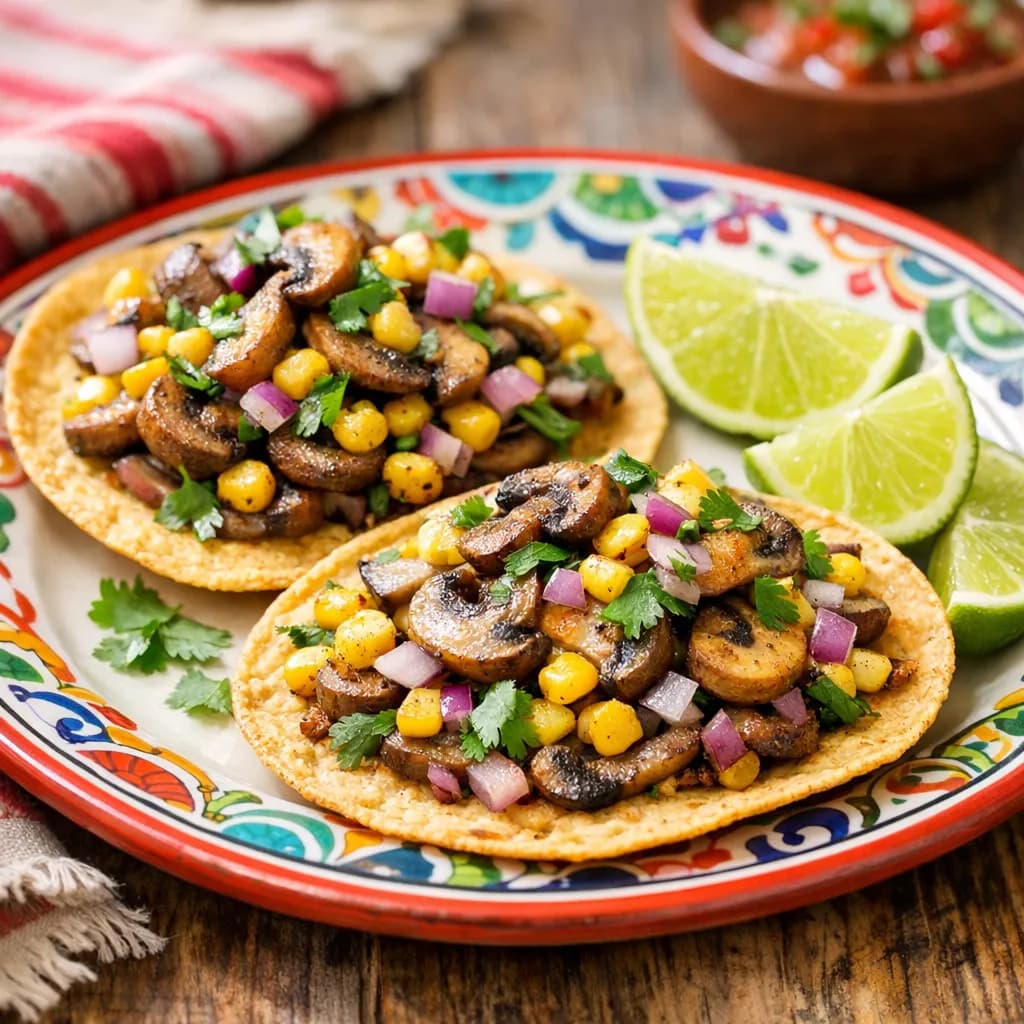 Vegan Mushroom and Corn Tostadas