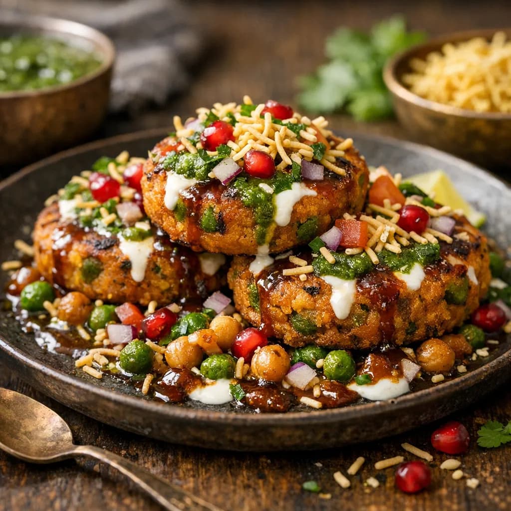 Vegan Sweet Potato & Pea Tikki Chaat