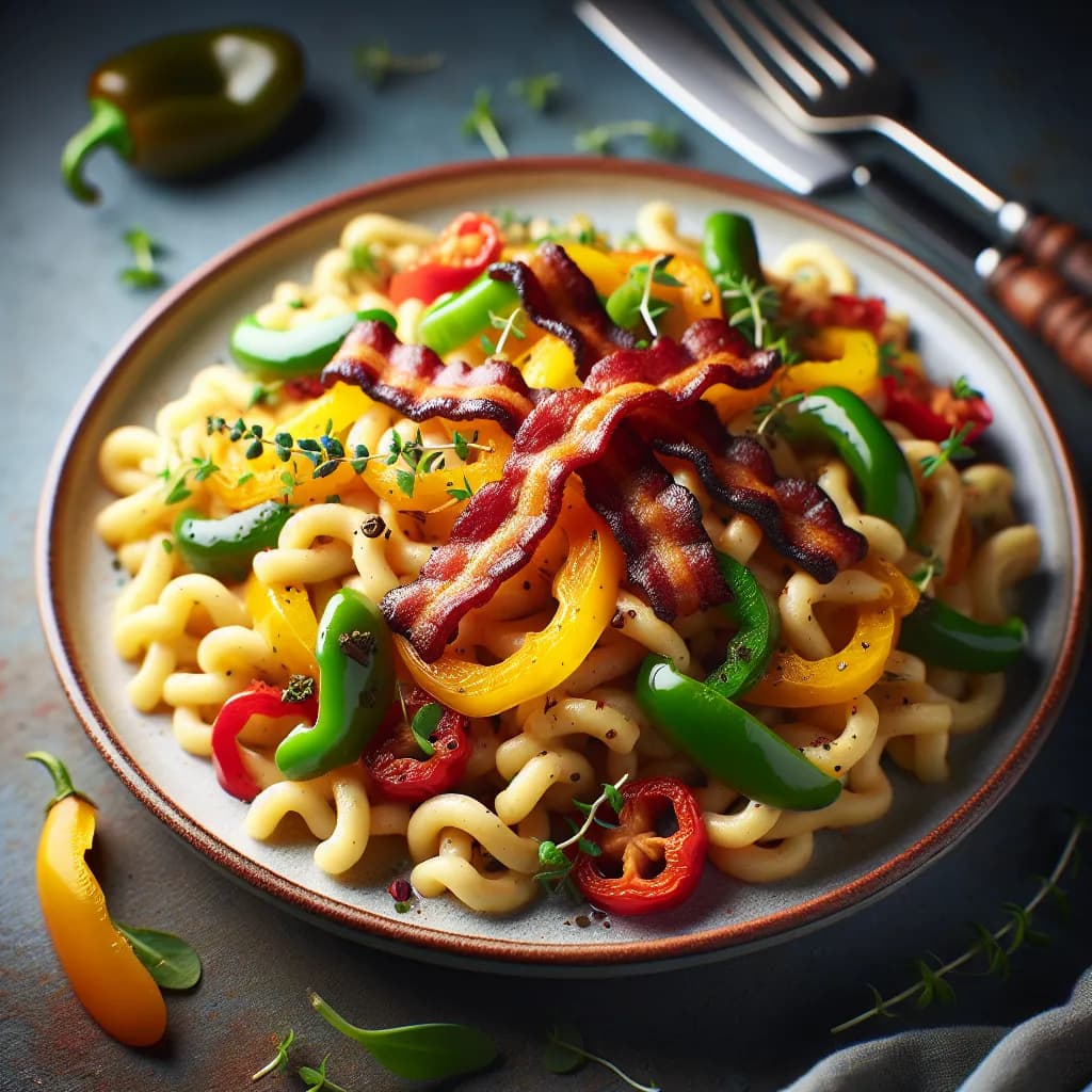Vegane Eierspätzle mit Paprika