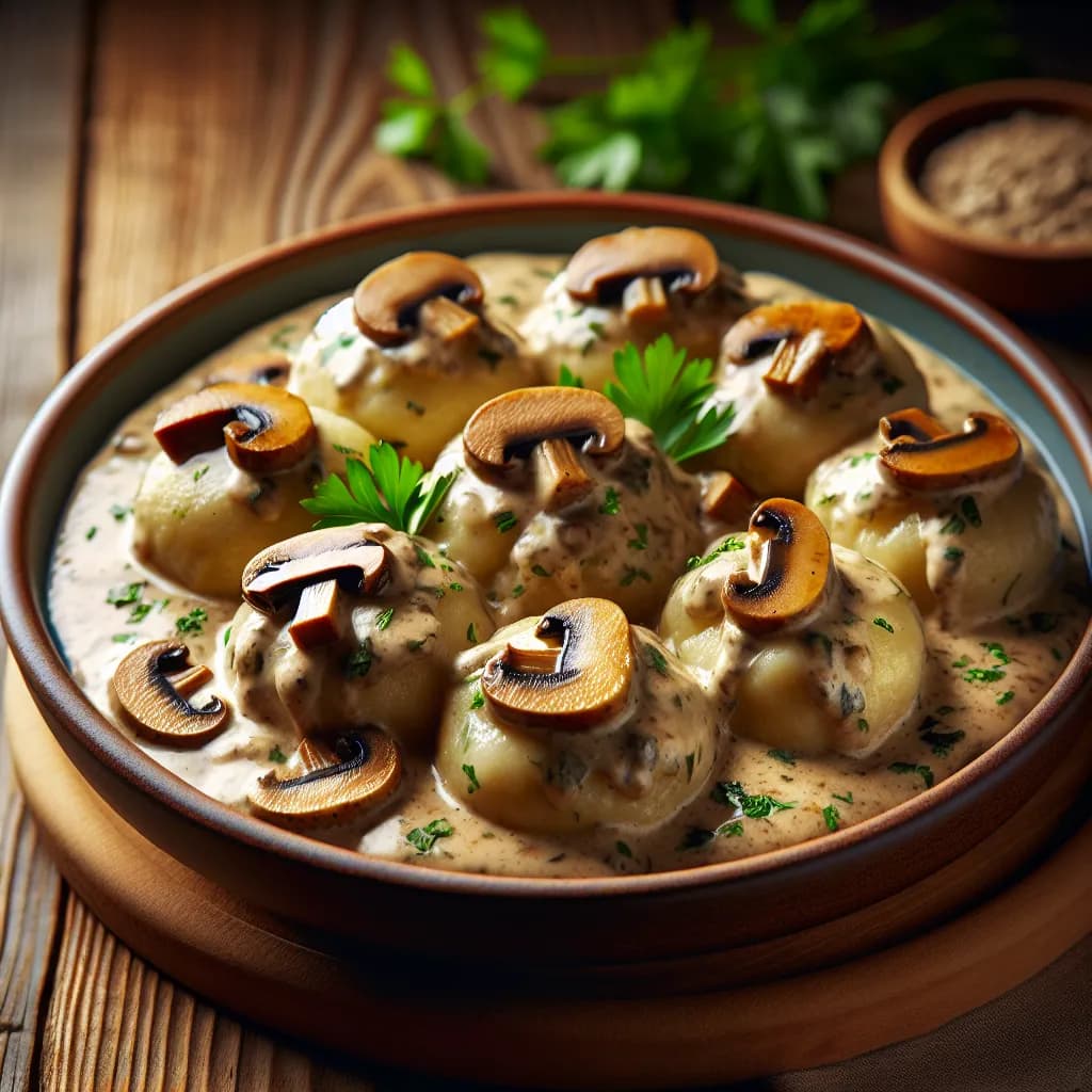 Vegane Semmelknödel mit Pilzrahmsauce