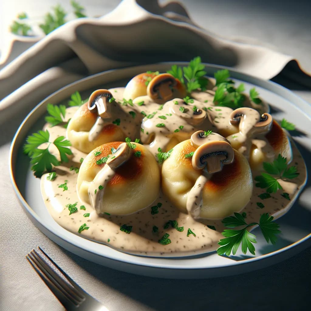 Vegane Semmelknödel mit Pilzrahmsauce