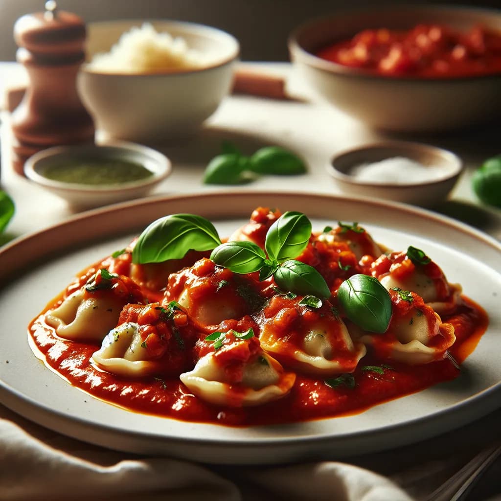 Vegane Semmelknödel mit Tomatensauce