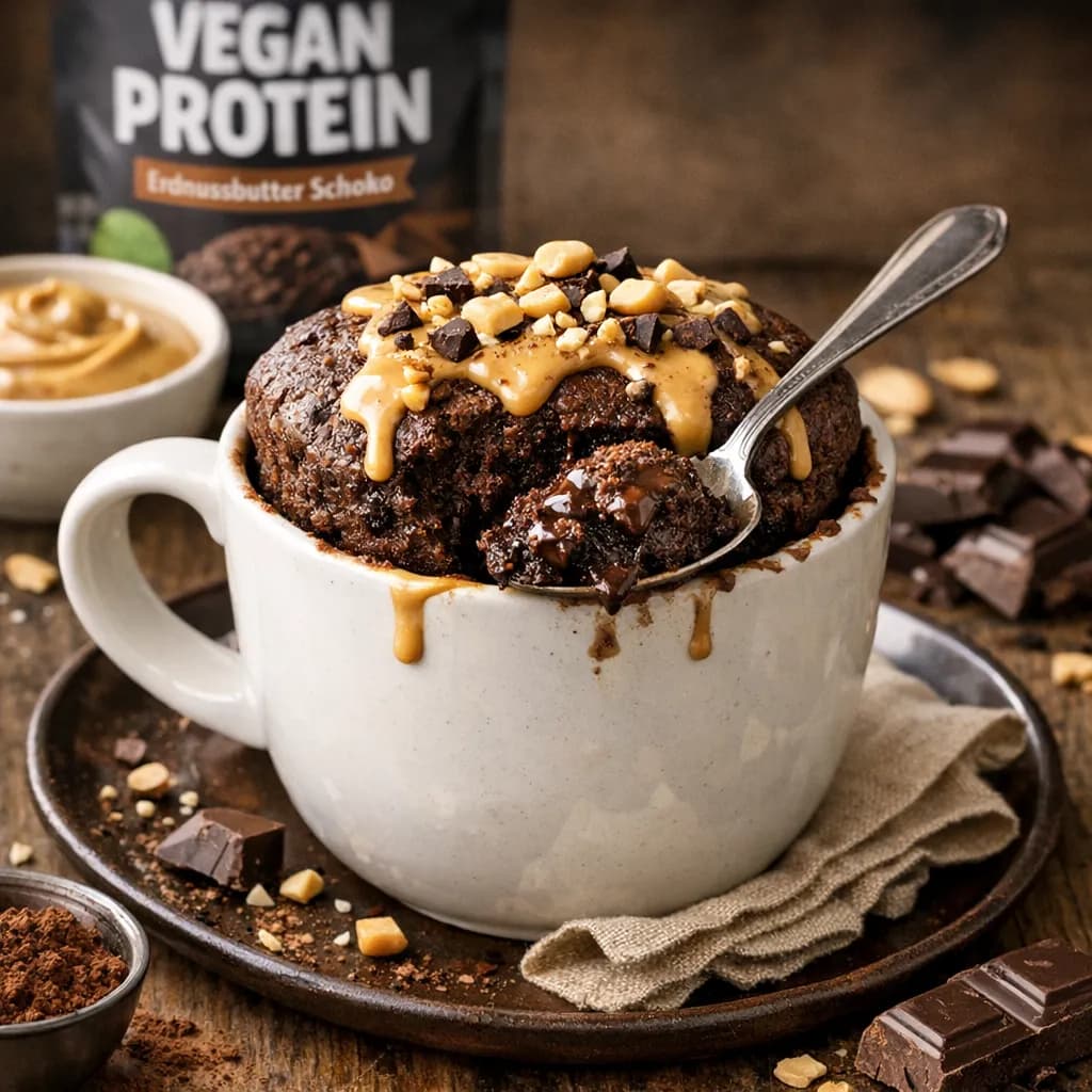 Veganer Protein-Erdnussbutter-Schoko-Tassenkuchen