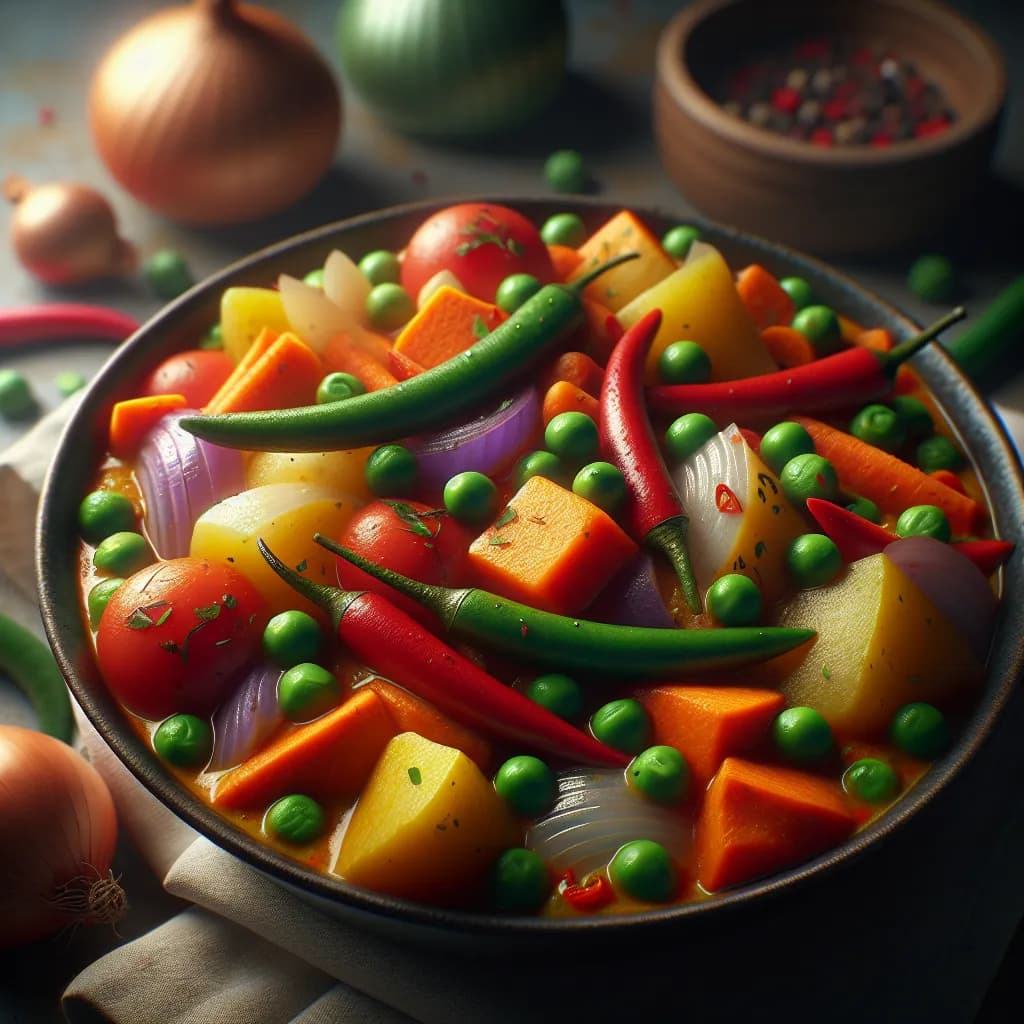 Vegetable Curry with Onion, Tomato, and Chilli