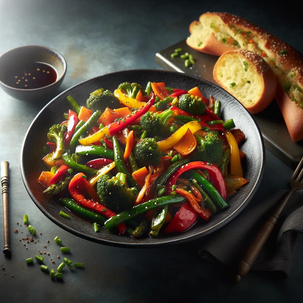 Vegetable Stir Fry with Garlic Bread
