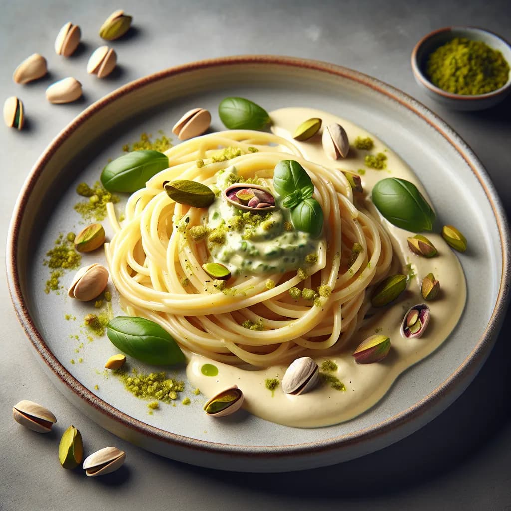Vegetarian Alfredo Noodles with Pistachio Cream
