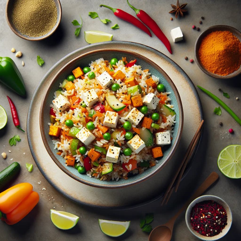 Vegetarian Spicy Paneer Fried Rice