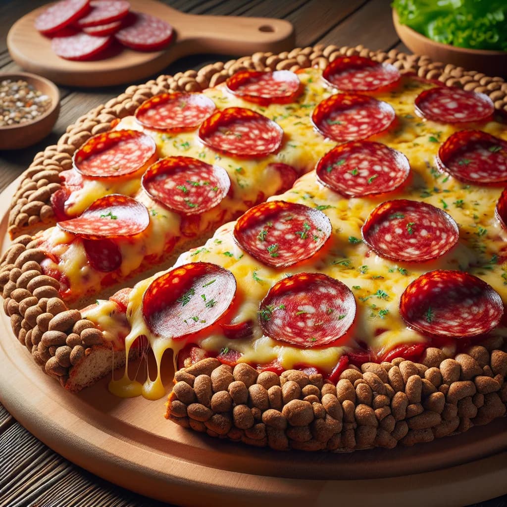 Vollkornbrot-Pizza mit Salami und Tilsiter