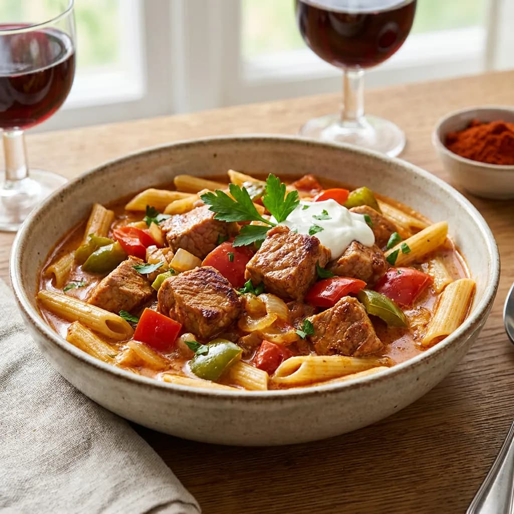 Würziger Paprika-Wikingertopf mit Penne