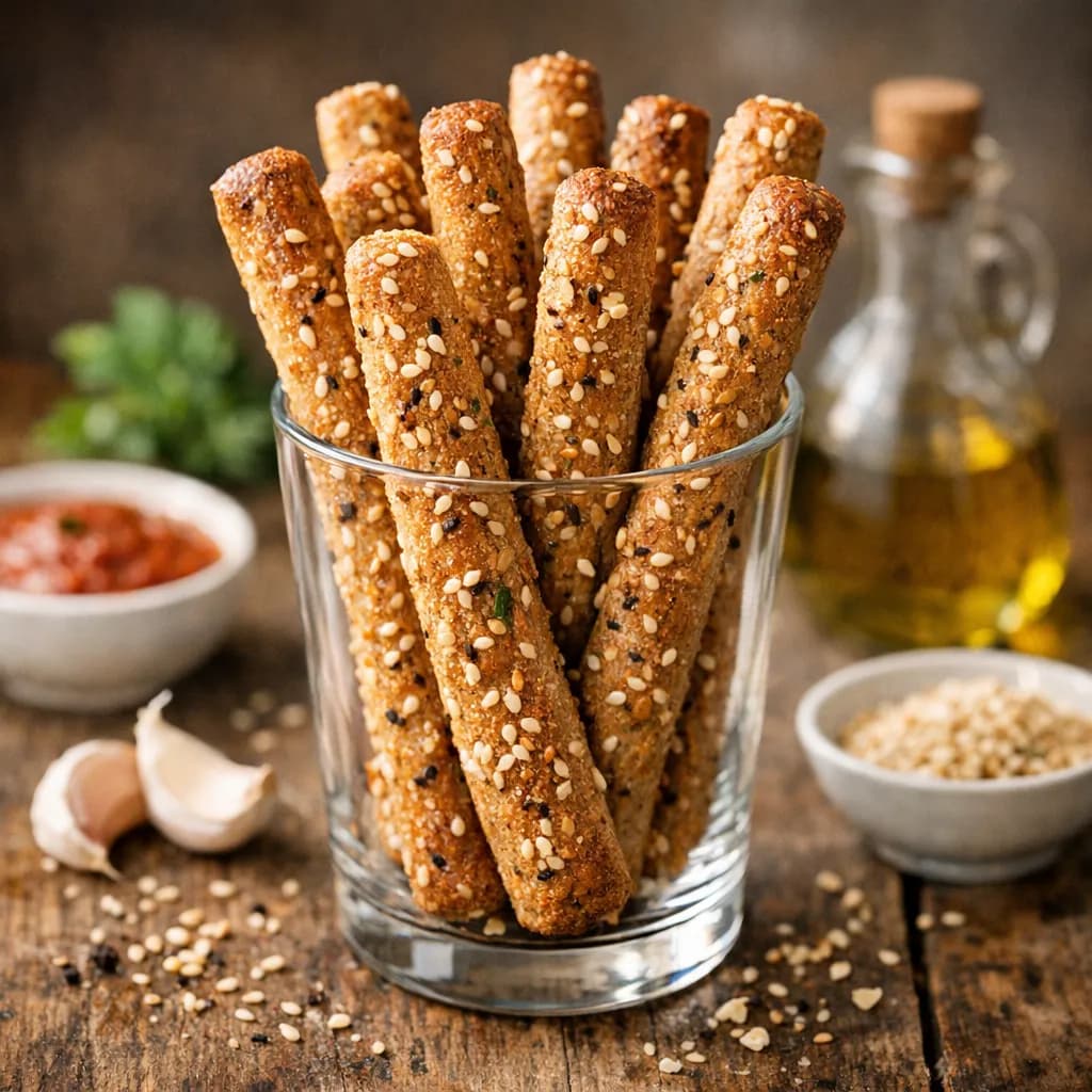 Whole Wheat Garlic Sesame Breadsticks