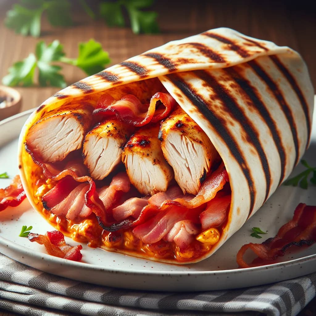 Wrap di Pollo Piccante con Bacone e Carne