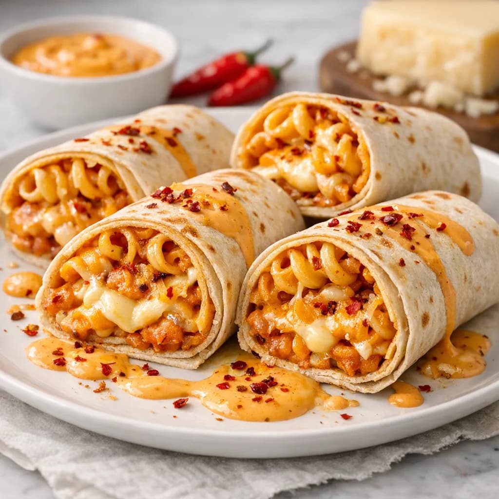 Wraps de pâtes épicés au cheddar