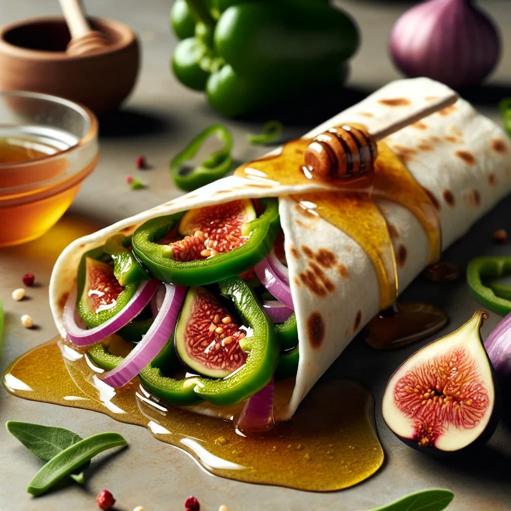 Wraps mit Honig, grüner Paprika, roter Zwiebel und Feige