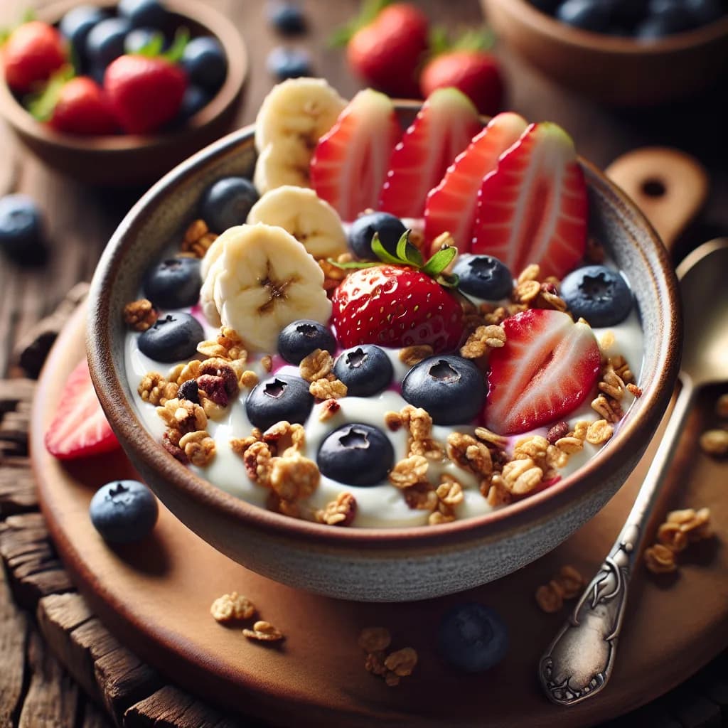 Yogurt con frutta fresca e granola senza glutine