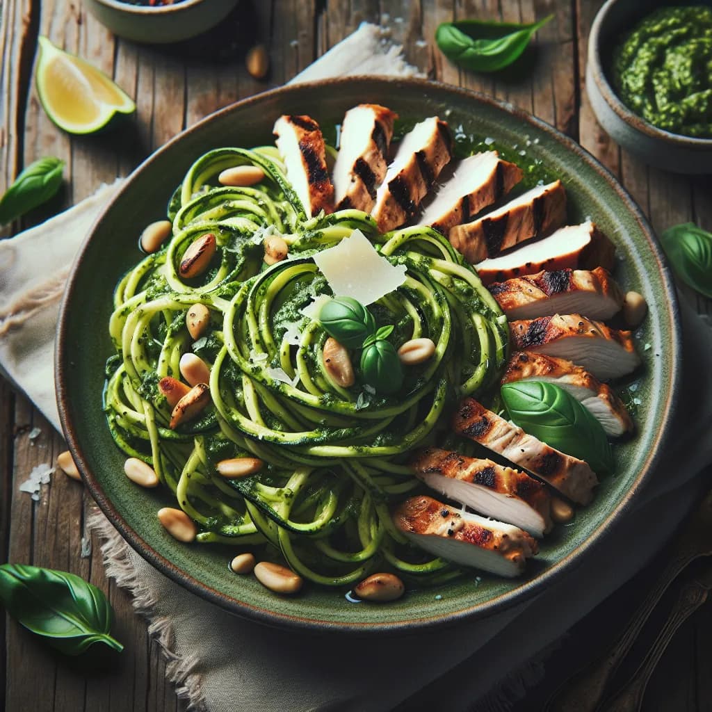 Zucchini Noodles with Pesto and Chicken