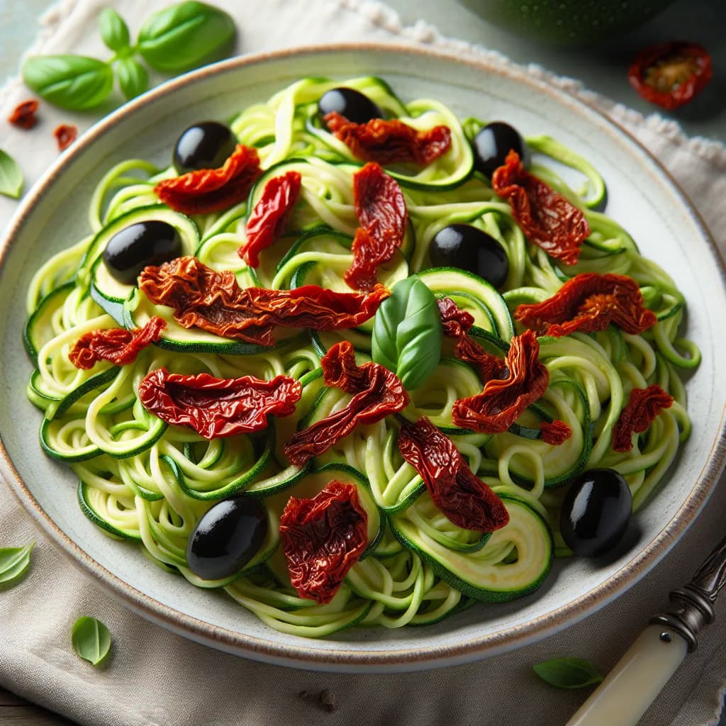 Zucchini Noodles with Sun-Dried Tomatoes and Olives