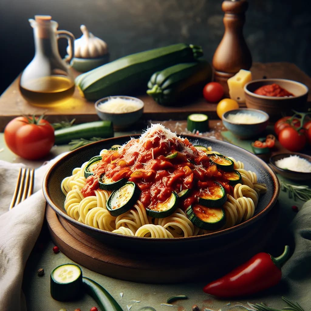 Zucchini Pasta with Roasted Red Pepper Sauce
